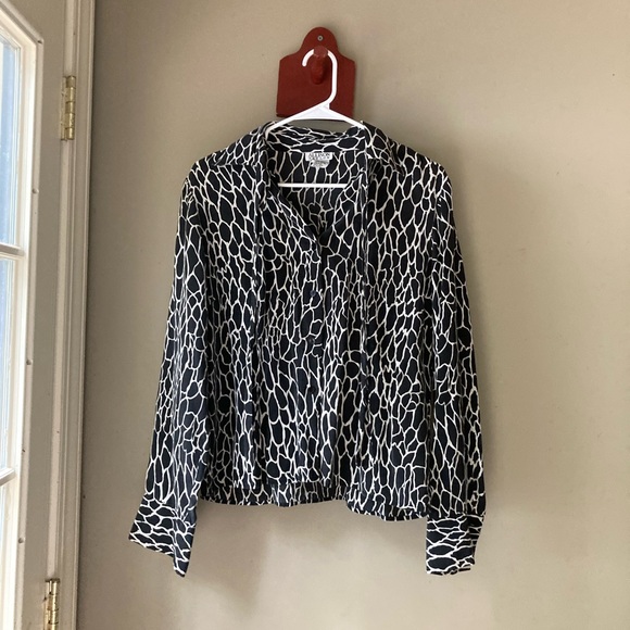 Vintage Tops - Vintage Allison Taylor 100% Silk Giraffe Print Tie Front Top L